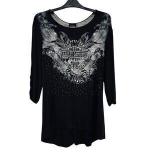 Harley-Davidson Womens Black Genuine Motorcycles Rhinestone & Lace Top Size L Se